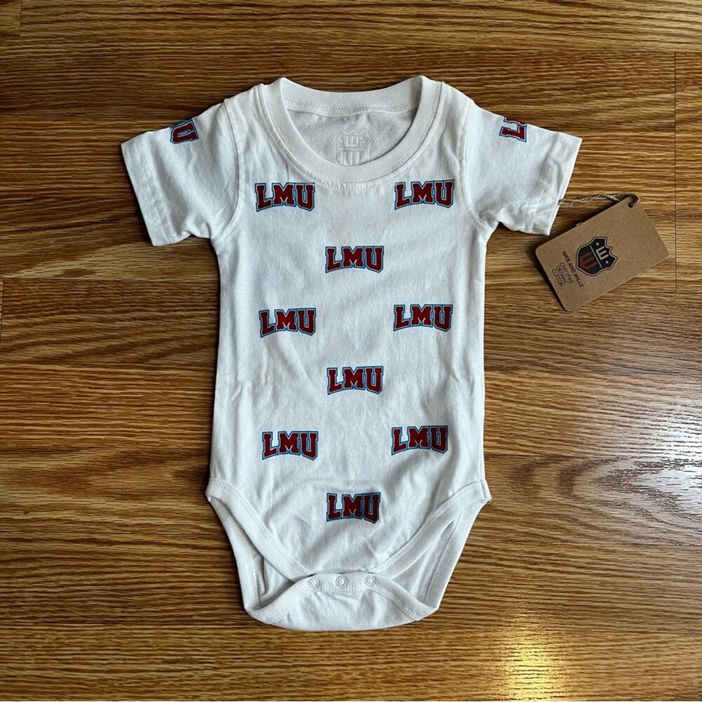 Wes & Willy White Baby Onesie with LMU Print 6 Months NWT
